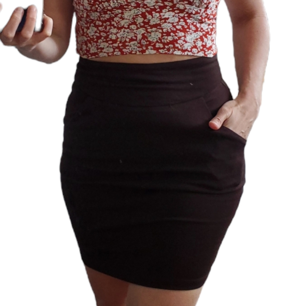 Vintage Costa Blanca Brown Highwaisted Fitted Rayon Skirt with pockets